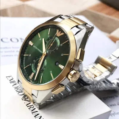 Emporio Armani Chronograph Quartz Green Dial Two-Tone Men's Watch